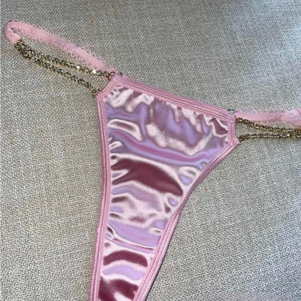 Pink Satin Thong with Chain